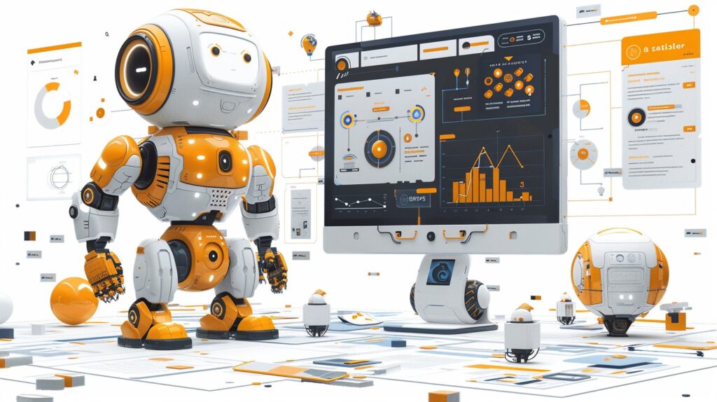 AI robot and a marketer working together on digital ads